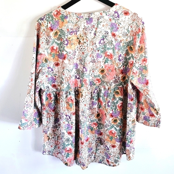 JNY Linen Blend Floral Peplum 3/4 Sleeves Button Down Women's Blouse Size 2X - Picture 6 of 6